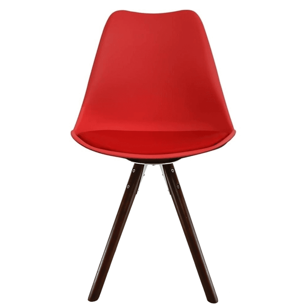 Soho Red Plastic Dining Chair with Pyramid Dark Wood Legs