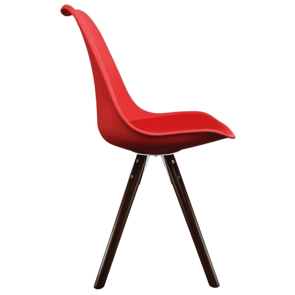 Soho Red Plastic Dining Chair with Pyramid Dark Wood Legs