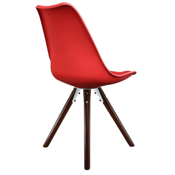 Soho Red Plastic Dining Chair with Pyramid Dark Wood Legs