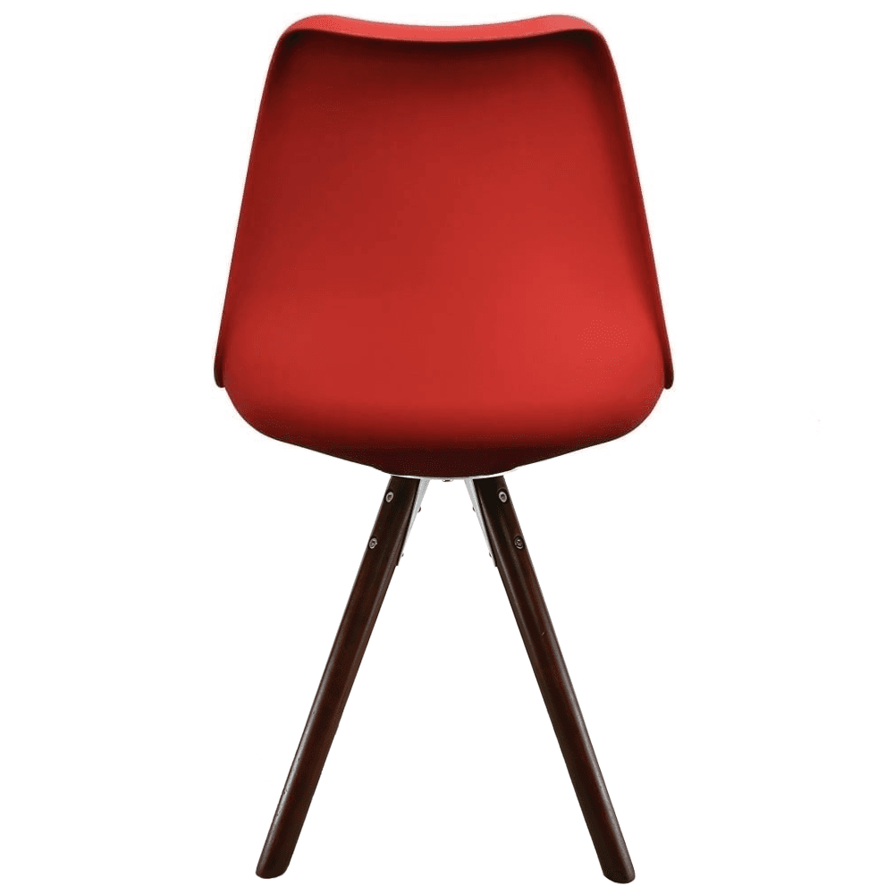 Soho Red Plastic Dining Chair with Pyramid Dark Wood Legs