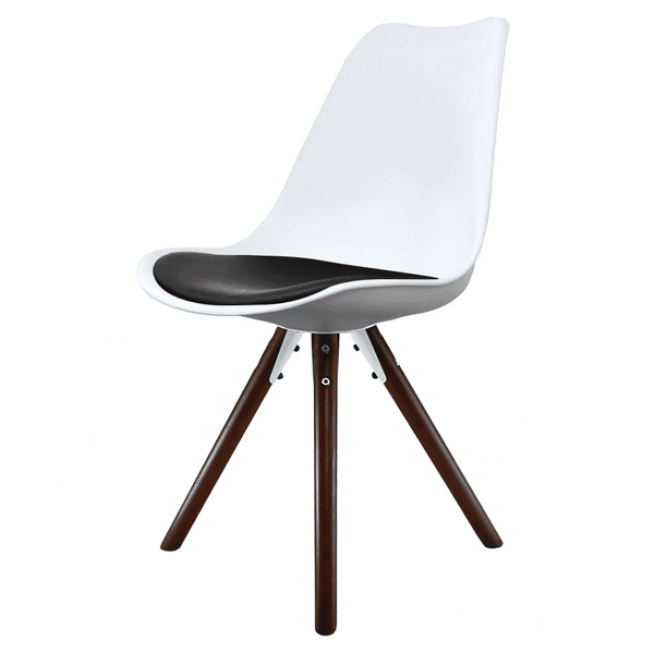 Soho White and Black Dining Chair with Pyramid Dark Wood Legs
