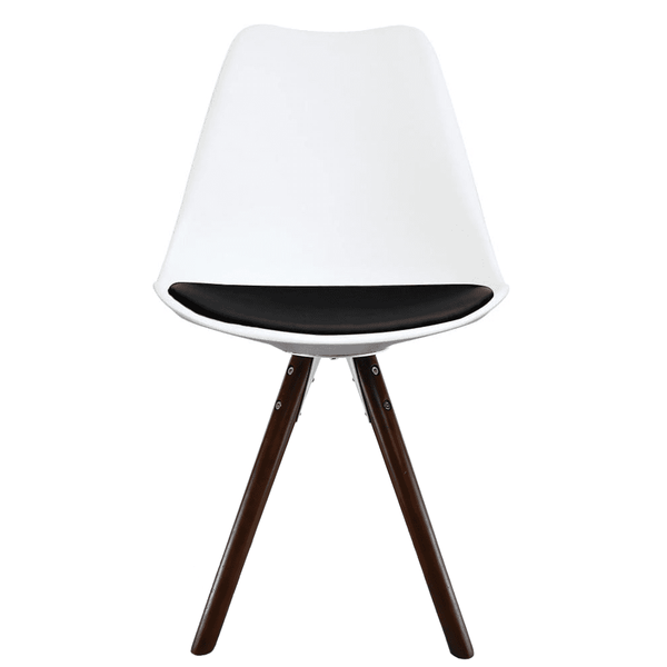 Soho White and Black Dining Chair with Pyramid Dark Wood Legs