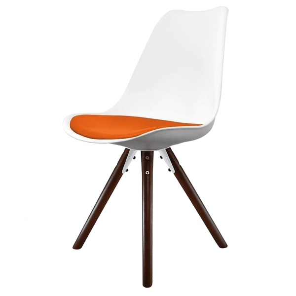 Soho White and Orange Dining Chair with Pyramid Dark Wood Legs