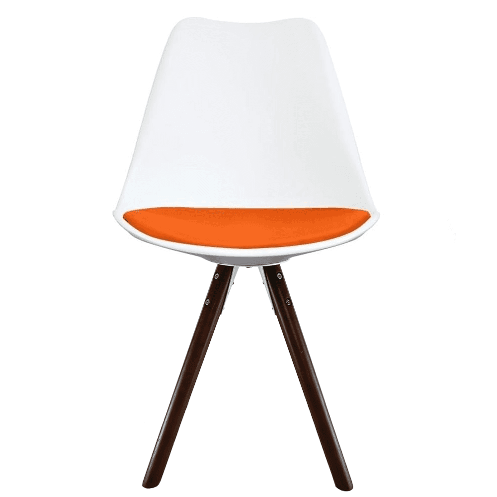 Soho White and Orange Dining Chair with Pyramid Dark Wood Legs