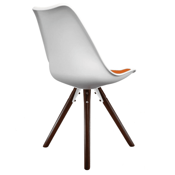 Soho White and Orange Dining Chair with Pyramid Dark Wood Legs
