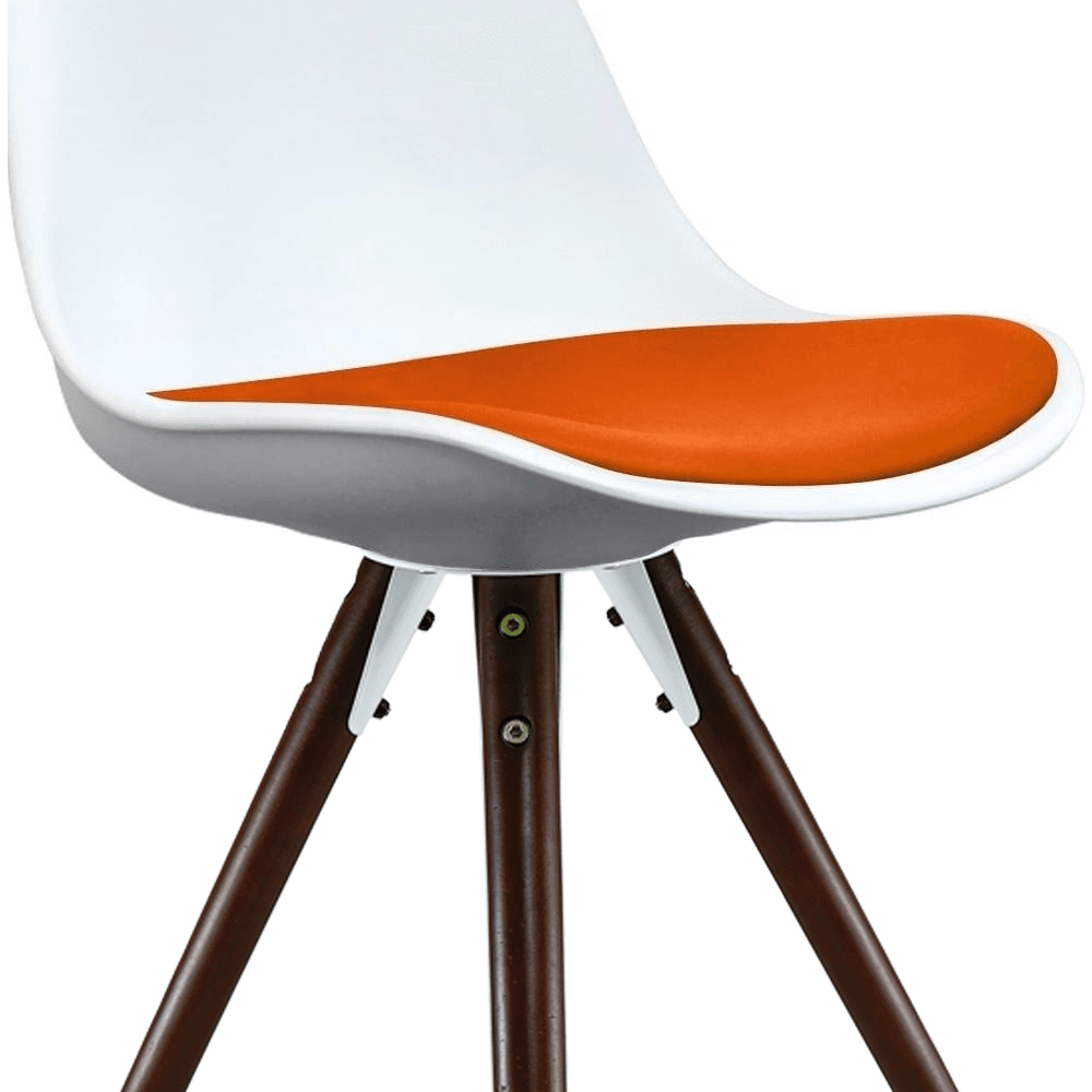 Soho White and Orange Dining Chair with Pyramid Dark Wood Legs