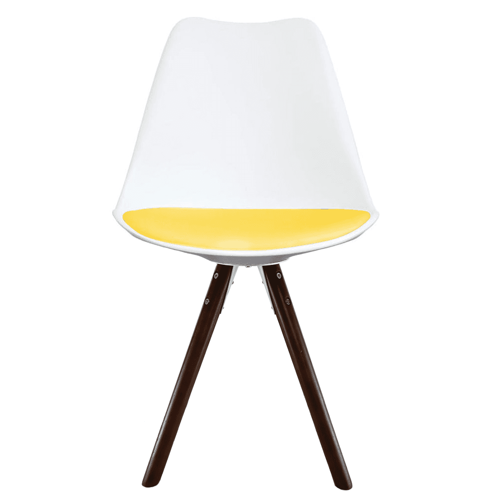 Soho White and Yellow Dining Chair with Pyramid Dark Wood Legs