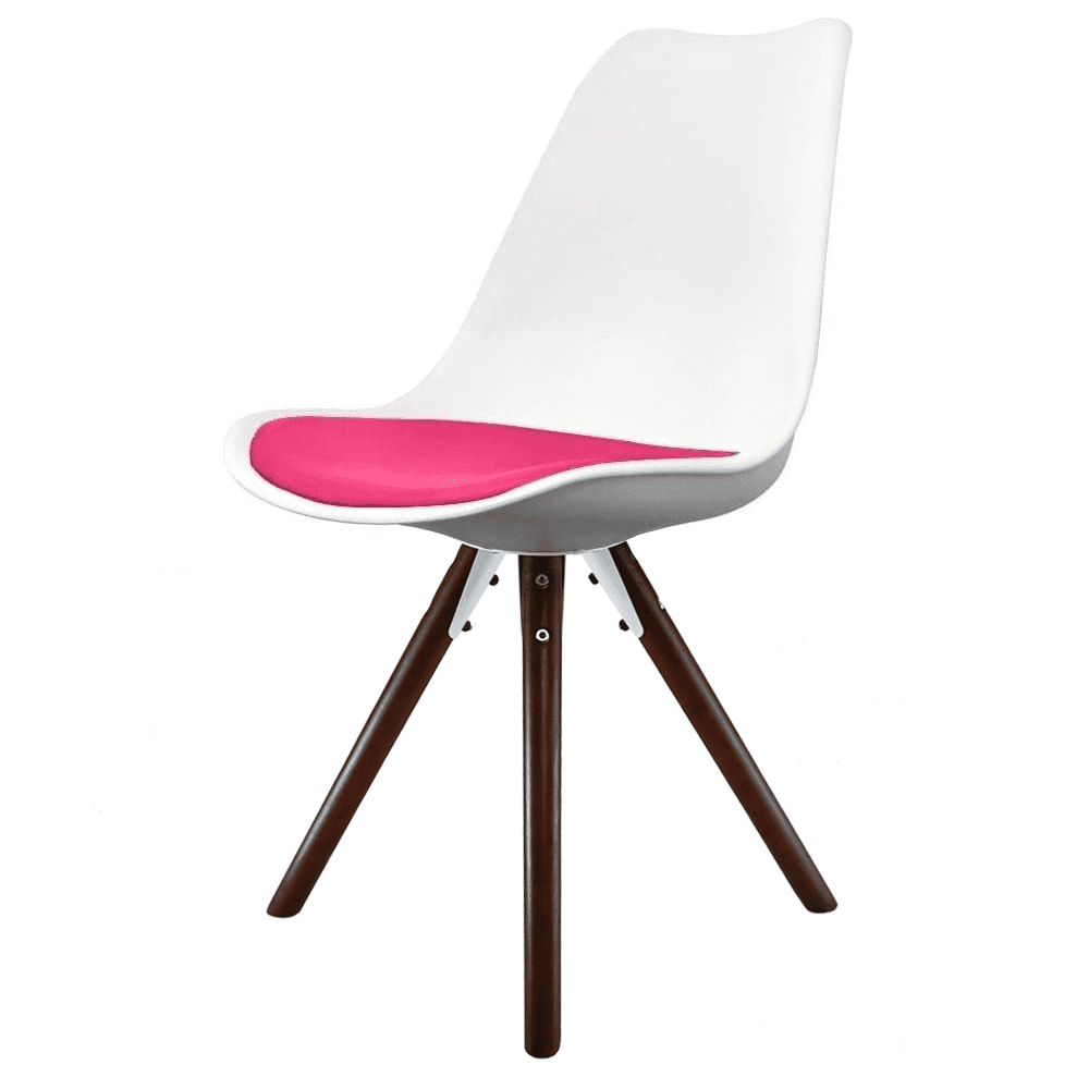 Soho White and Bright Pink Dining Chair with Pyramid Dark Wood Legs