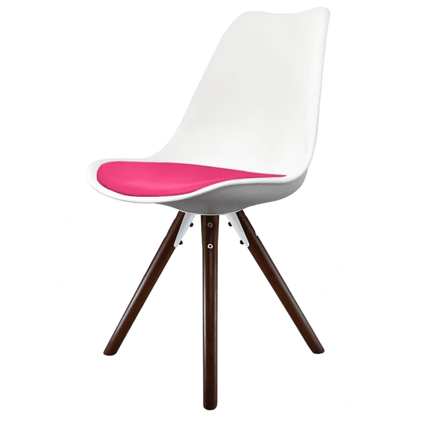 Soho White and Bright Pink Dining Chair with Pyramid Dark Wood Legs