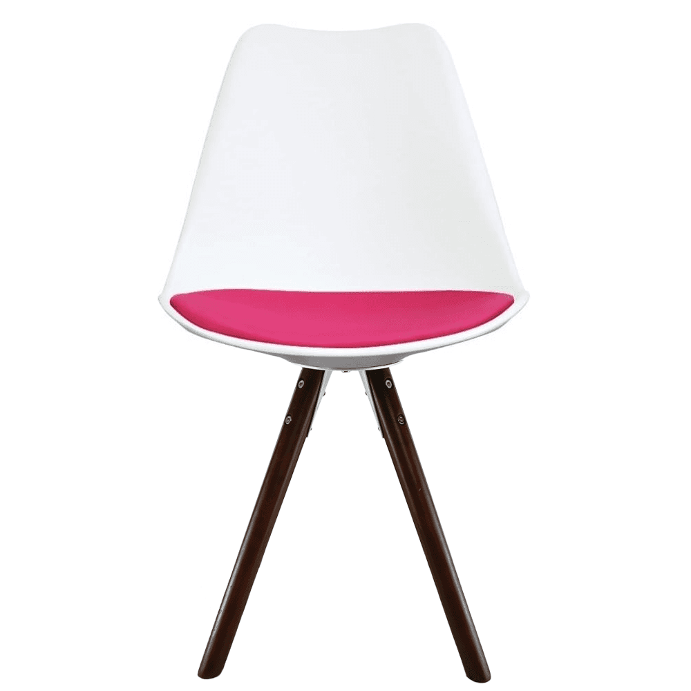 Soho White and Bright Pink Dining Chair with Pyramid Dark Wood Legs