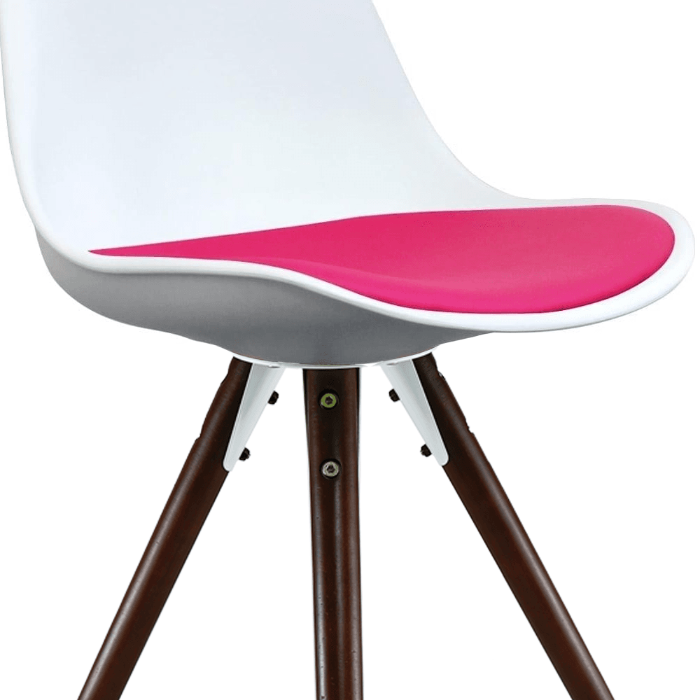 Soho White and Bright Pink Dining Chair with Pyramid Dark Wood Legs