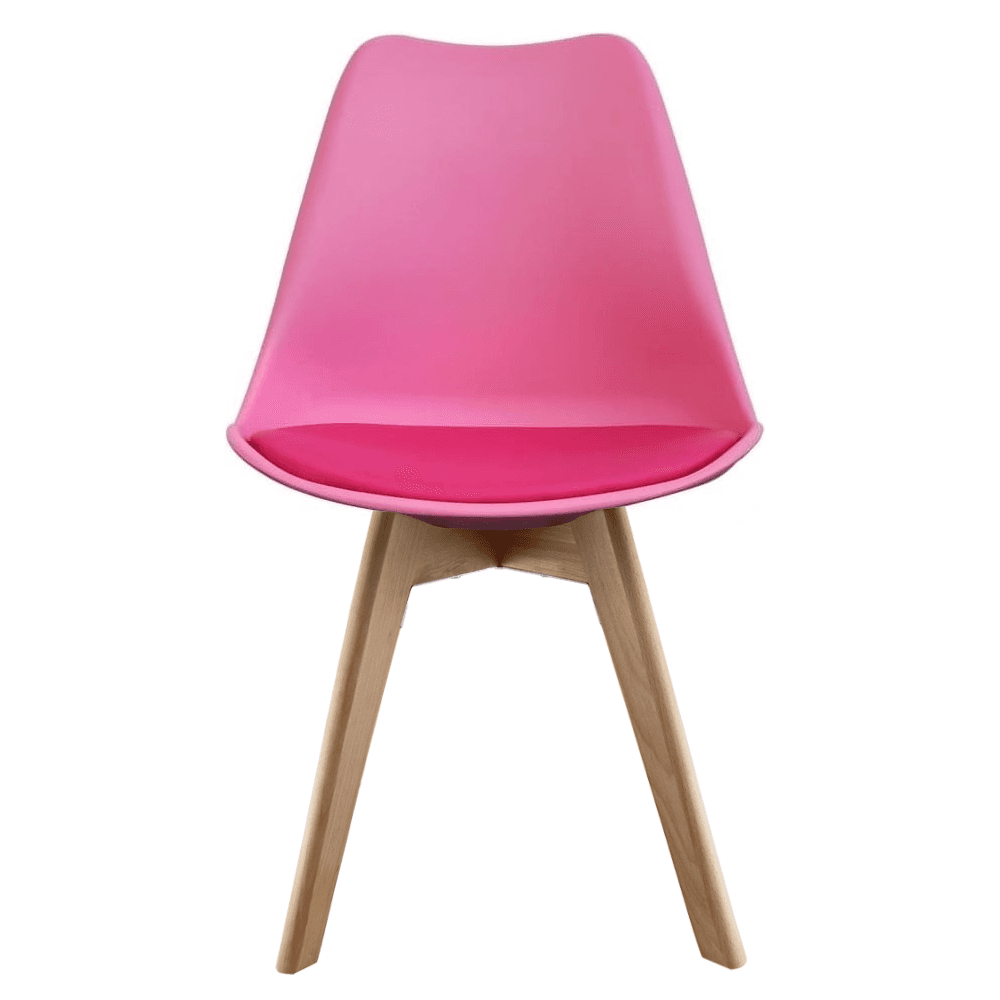Soho Bright Pink Plastic Dining Chair with Squared Light Wood Legs
