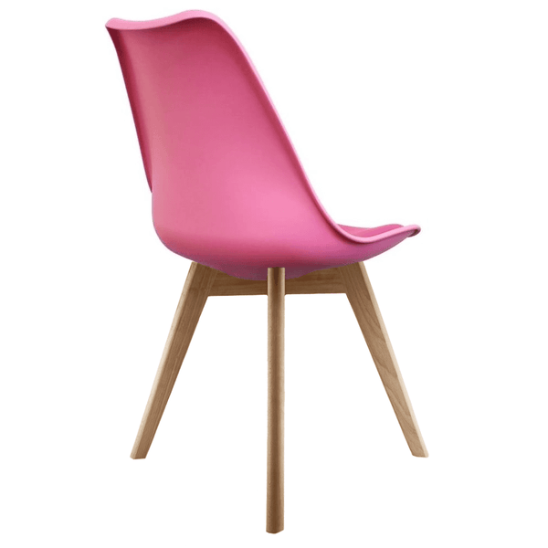 Soho Bright Pink Plastic Dining Chair with Squared Light Wood Legs