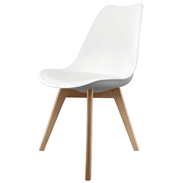 Soho White Plastic Dining Chair with Squared Light Wood Legs