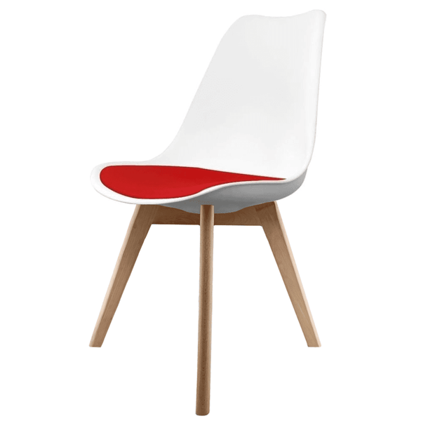 Soho White and Red Dining Chair with Squared Light Wood Legs