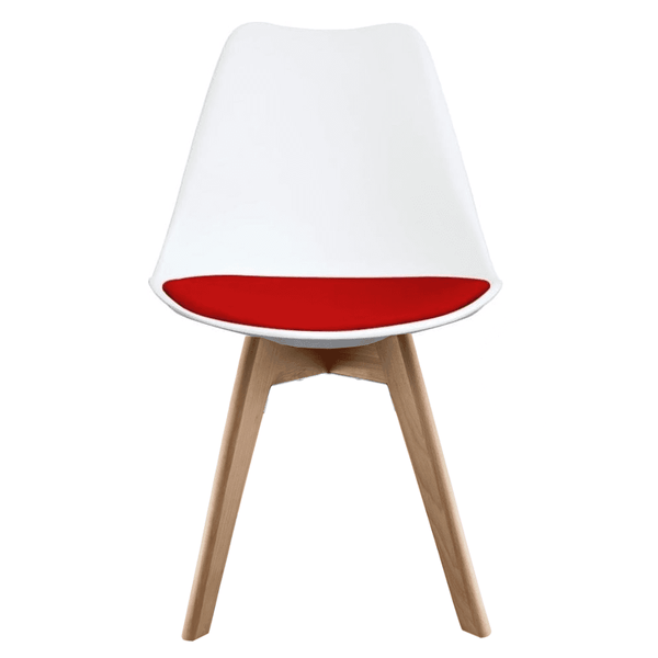 Soho White and Red Dining Chair with Squared Light Wood Legs