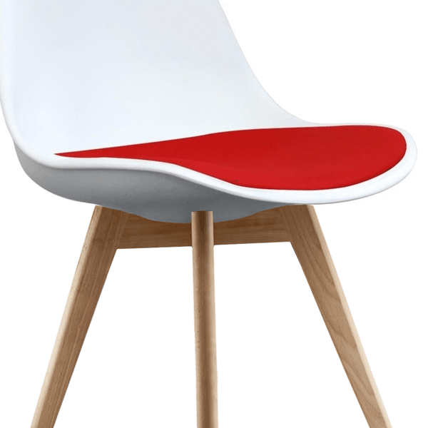 Soho White and Red Dining Chair with Squared Light Wood Legs
