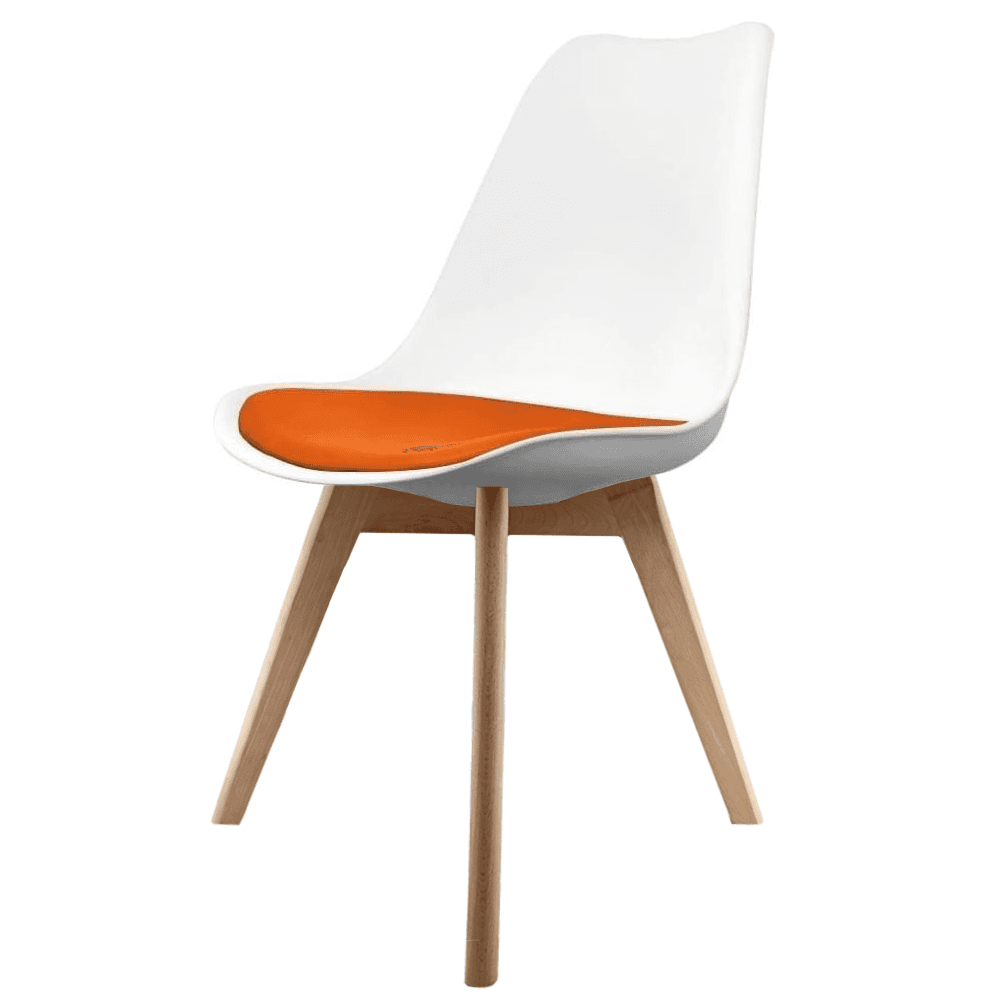 Soho White and Orange Dining Chair with Squared Light Wood Legs
