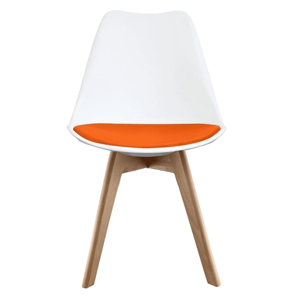 Soho White and Orange Dining Chair with Squared Light Wood Legs