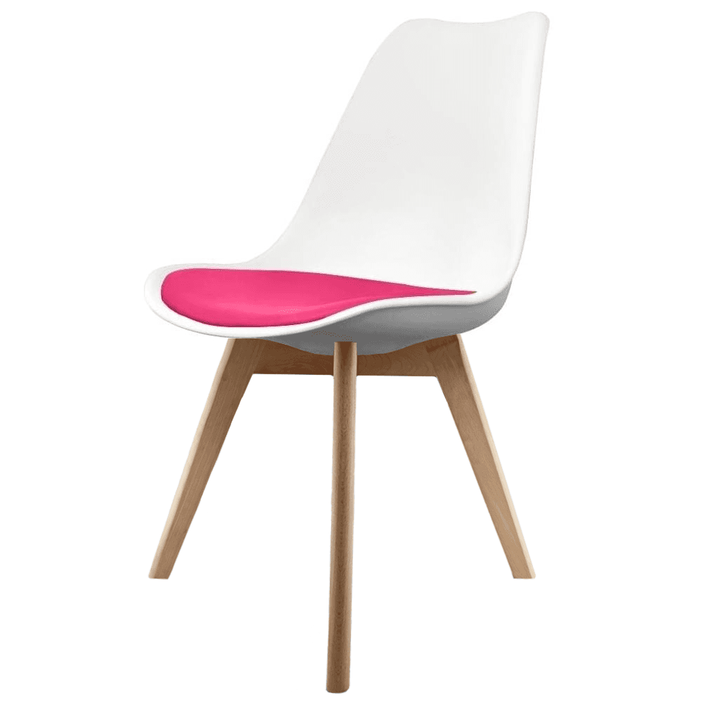 Soho White and Bright Pink Dining Chair with Squared Light Wood Legs