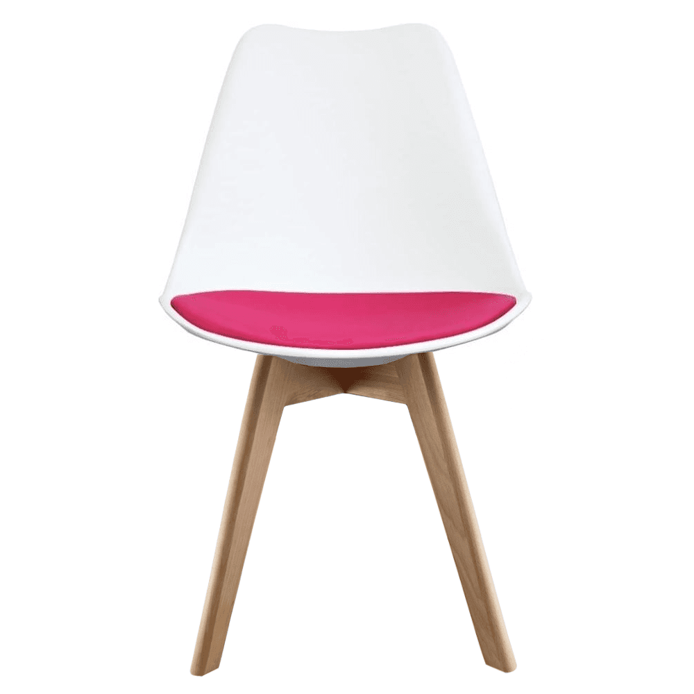Soho White and Bright Pink Dining Chair with Squared Light Wood Legs