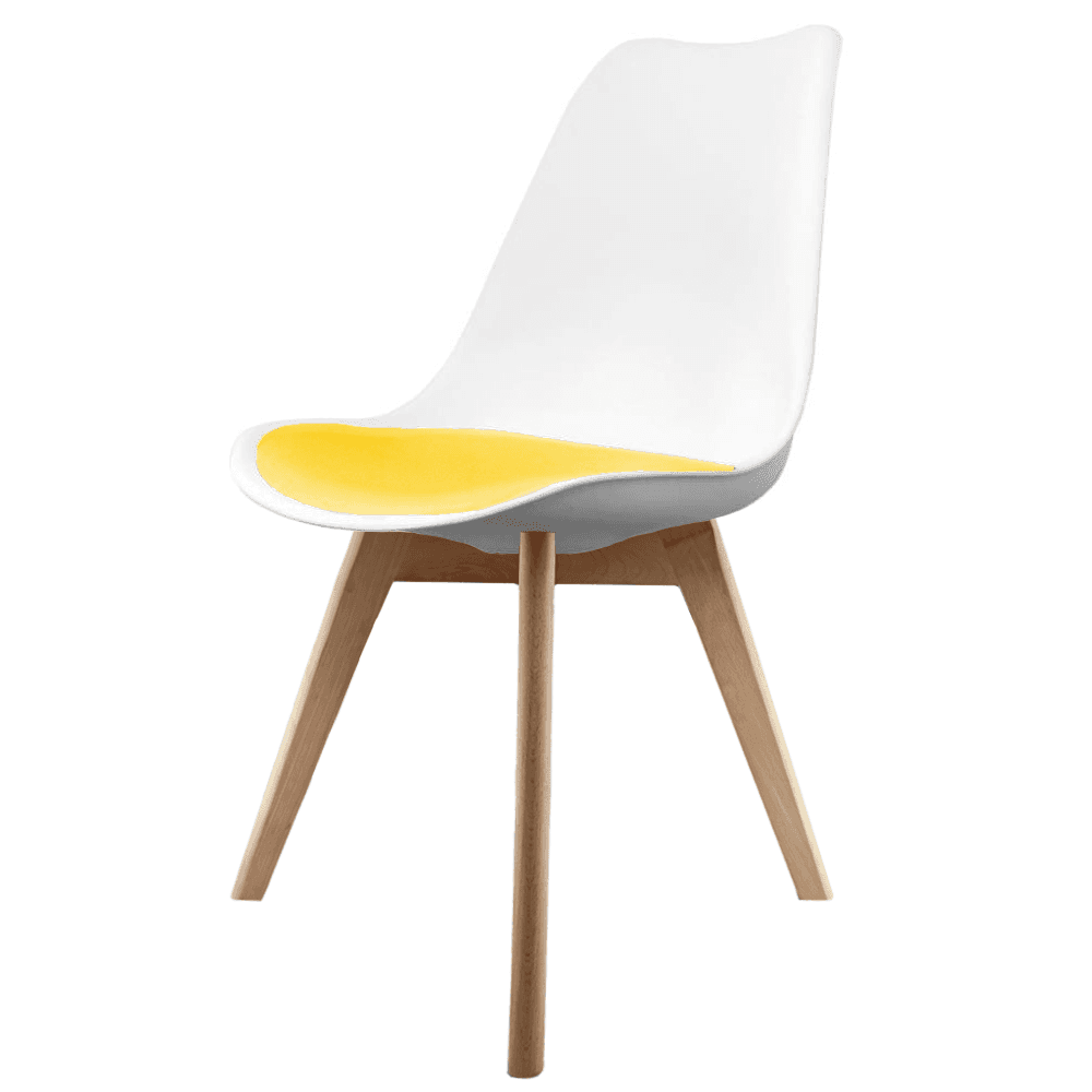 Soho White and Yellow Dining Chair with Squared Light Wood Legs