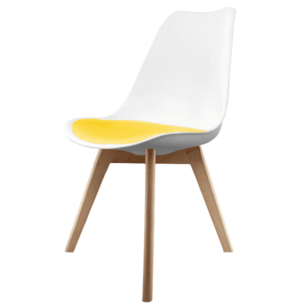 Soho White and Yellow Dining Chair with Squared Light Wood Legs