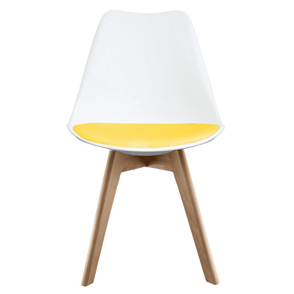 Soho White and Yellow Dining Chair with Squared Light Wood Legs