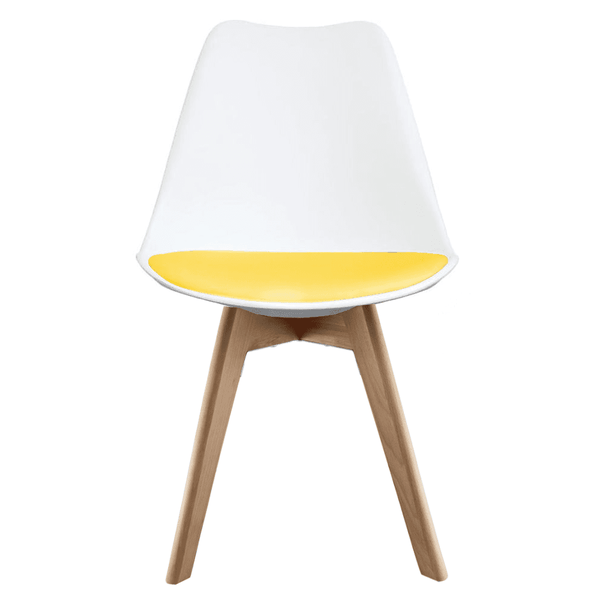Soho White and Yellow Dining Chair with Squared Light Wood Legs