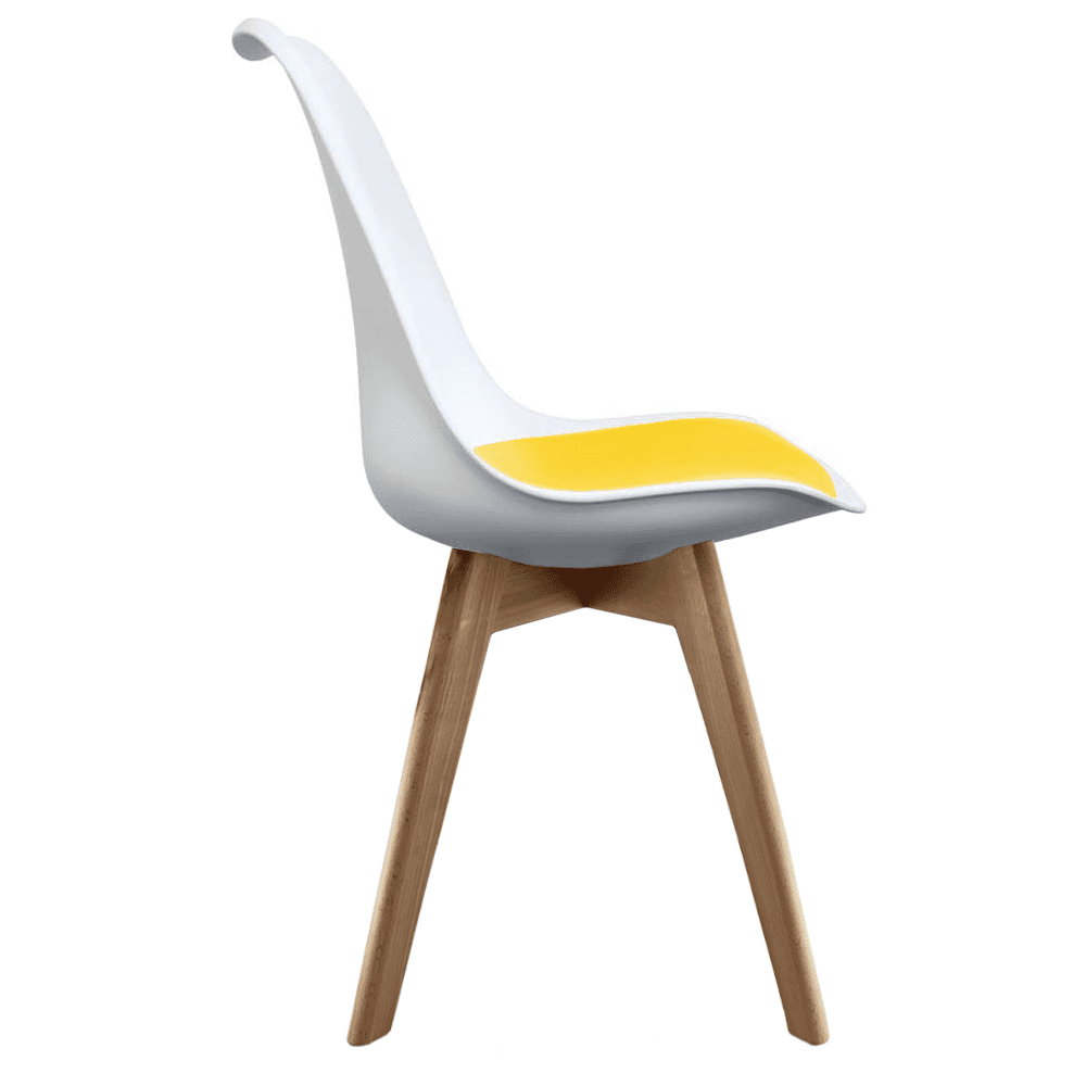 Soho White and Yellow Dining Chair with Squared Light Wood Legs