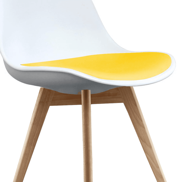 Soho White and Yellow Dining Chair with Squared Light Wood Legs