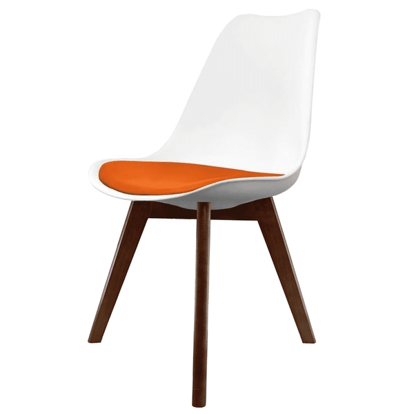 Soho White and Orange Dining Chair with Squared Dark Wood Legs