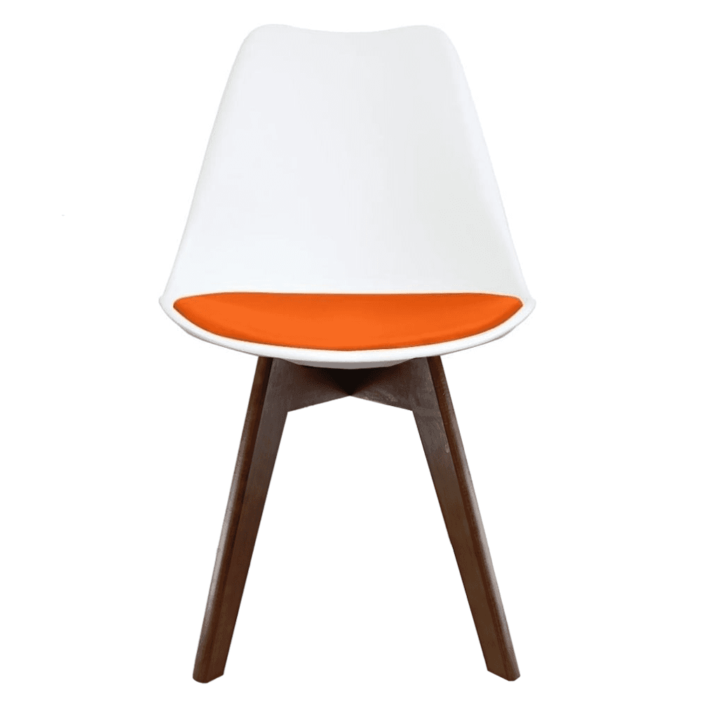 Soho White and Orange Dining Chair with Squared Dark Wood Legs
