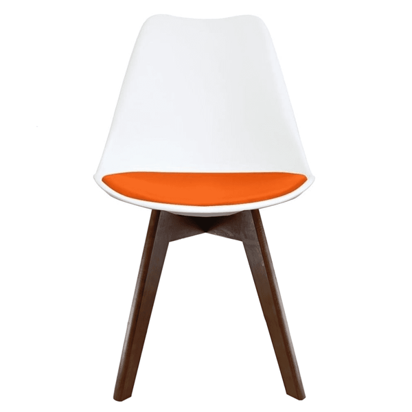 Soho White and Orange Dining Chair with Squared Dark Wood Legs