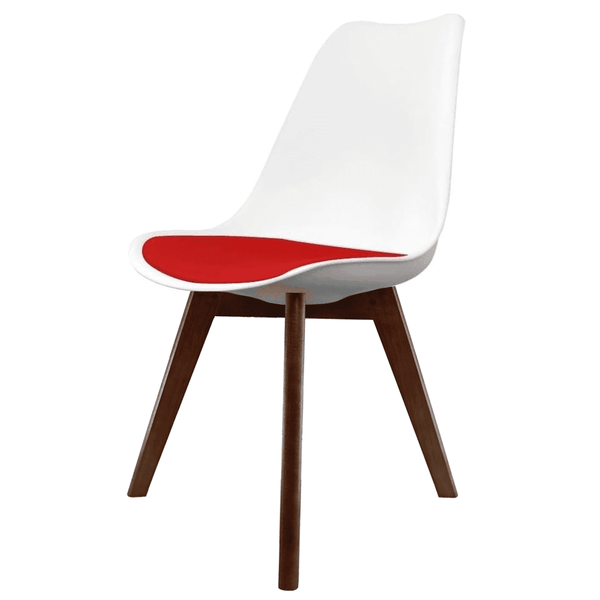 Soho White and Red Dining Chair with Squared Dark Wood Legs