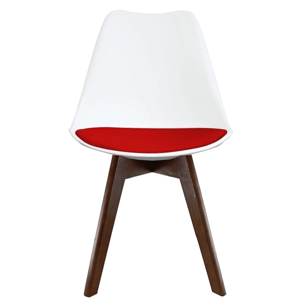 Soho White and Red Dining Chair with Squared Dark Wood Legs