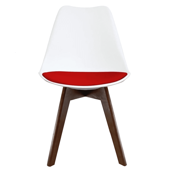 Soho White and Red Dining Chair with Squared Dark Wood Legs