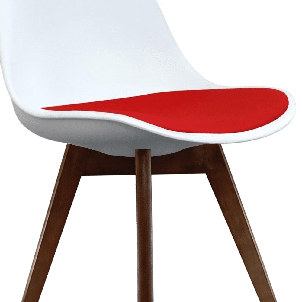 Soho White and Red Dining Chair with Squared Dark Wood Legs