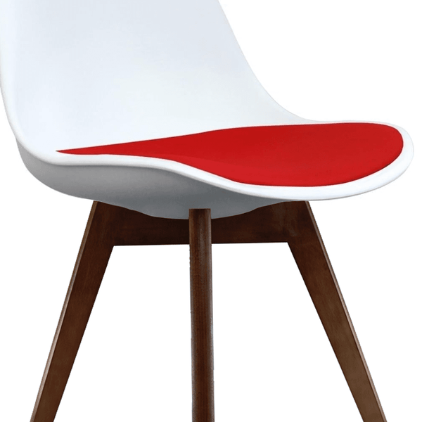 Soho White and Red Dining Chair with Squared Dark Wood Legs