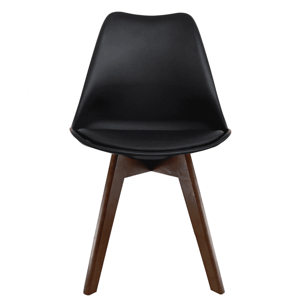 Soho Black Plastic Dining Chair with Squared Dark Wood Legs