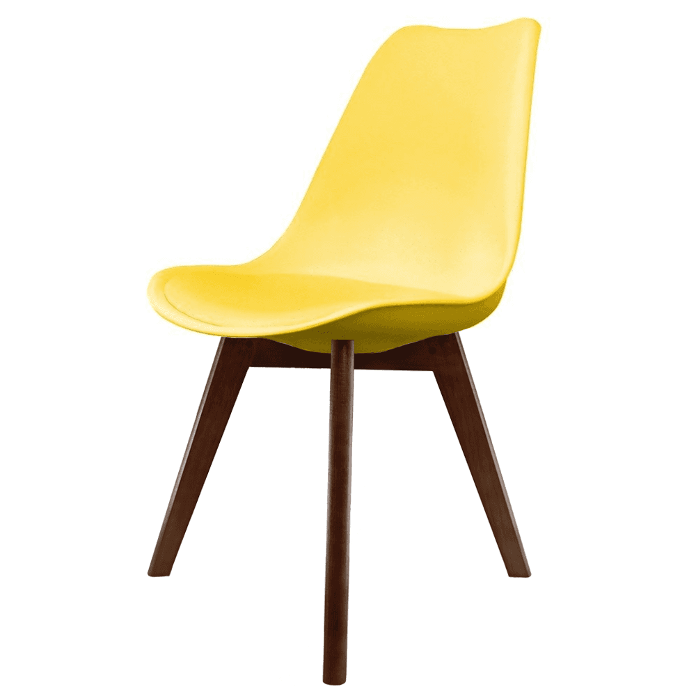 Soho Yellow Plastic Dining Chair with Squared Dark Wood Legs