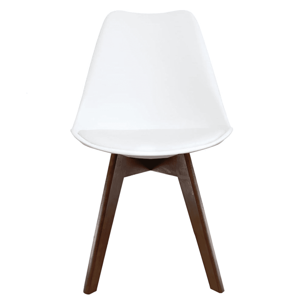 Soho White Plastic Dining Chair with Squared Dark Wood Legs
