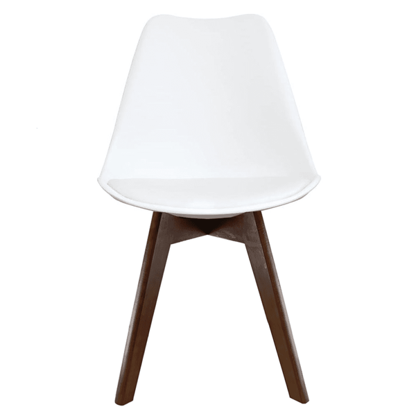 Soho White Plastic Dining Chair with Squared Dark Wood Legs
