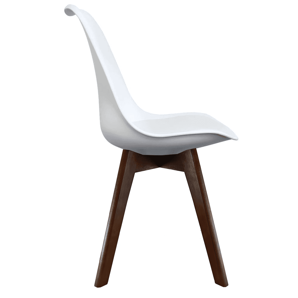 Soho White Plastic Dining Chair with Squared Dark Wood Legs