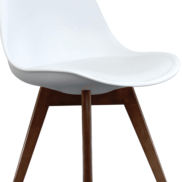 Soho White Plastic Dining Chair with Squared Dark Wood Legs