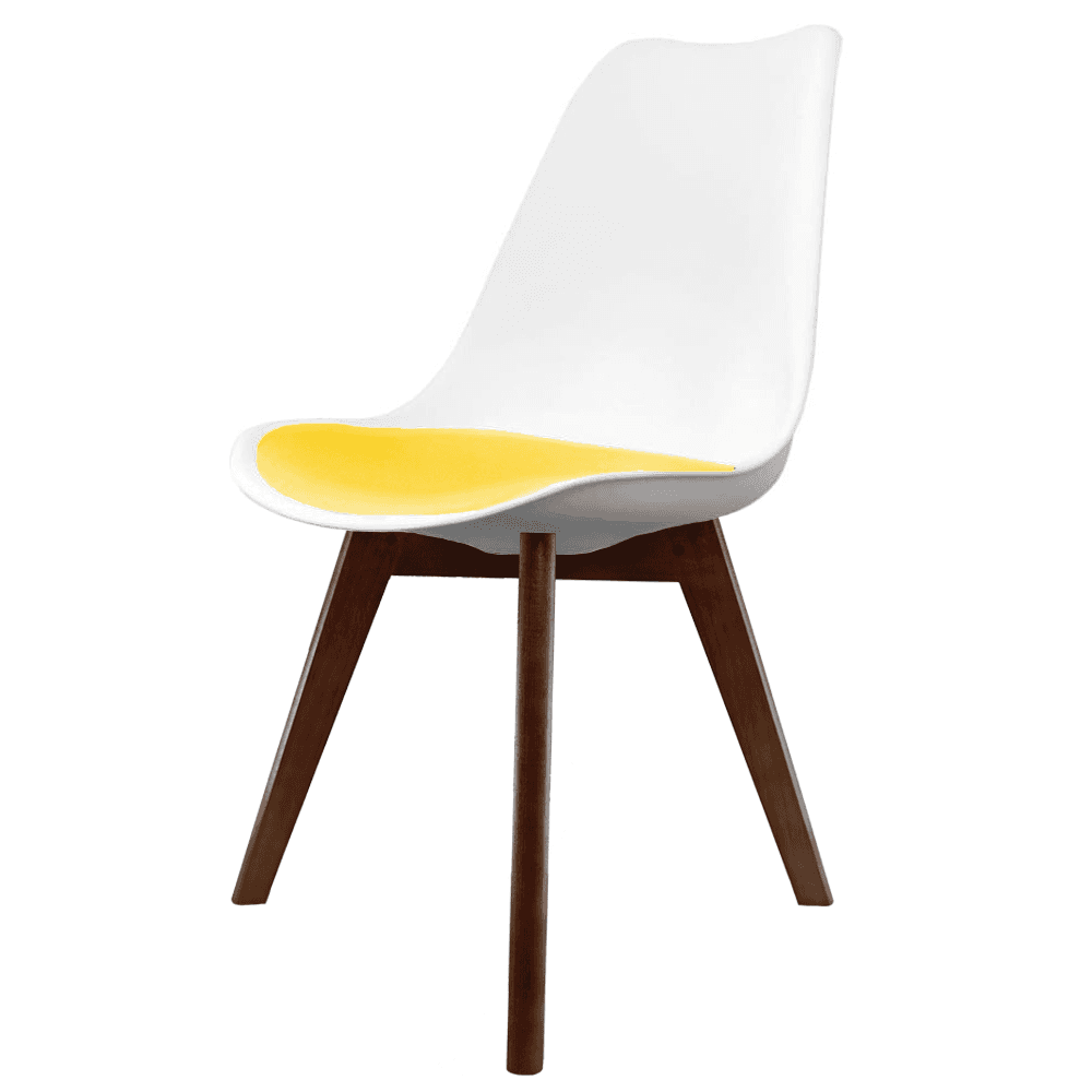 Soho White and Yellow Dining Chair with Squared Dark Wood Legs