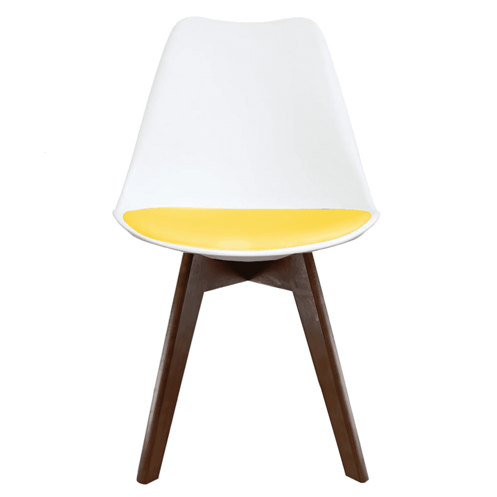 Soho White and Yellow Dining Chair with Squared Dark Wood Legs