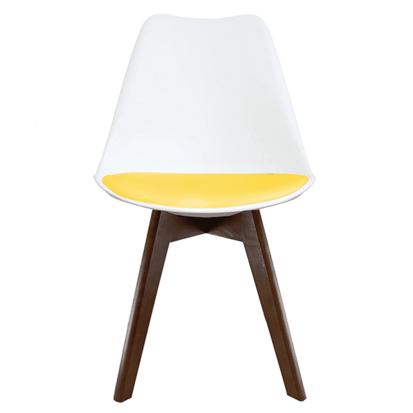 Soho White and Yellow Dining Chair with Squared Dark Wood Legs