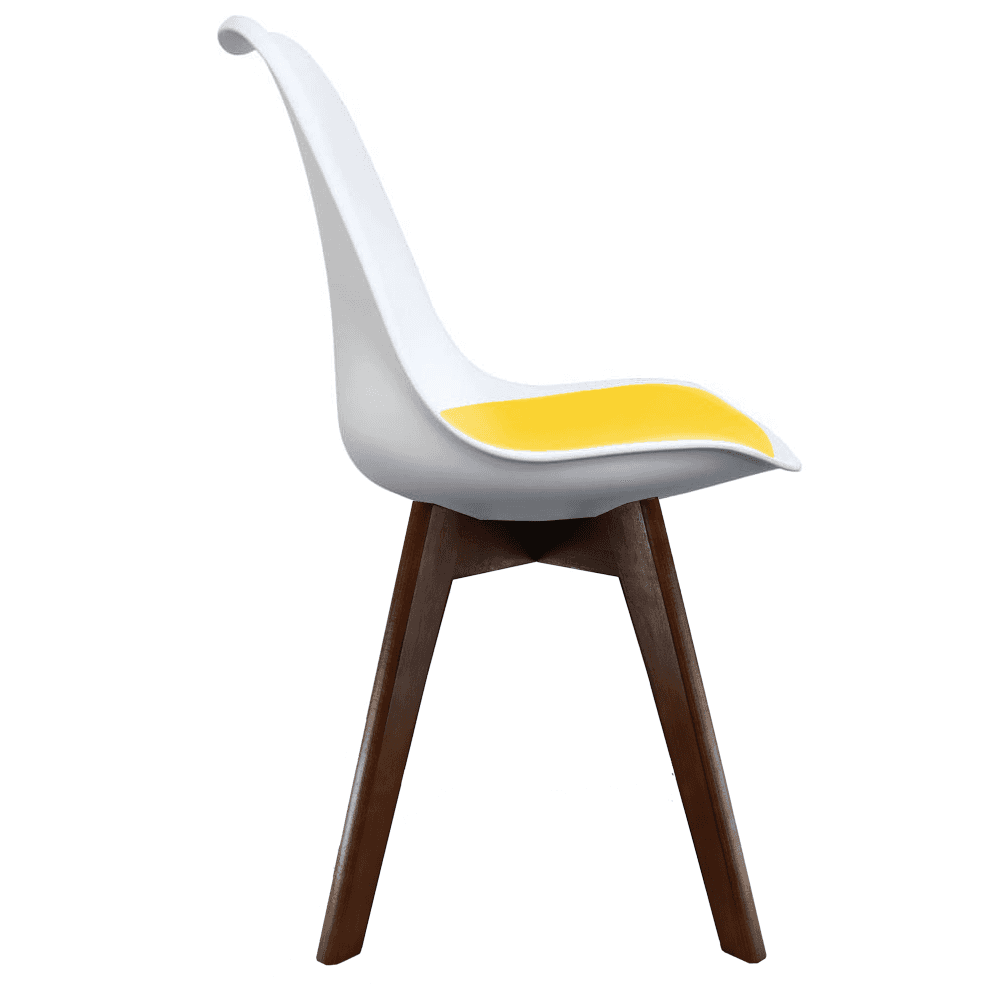 Soho White and Yellow Dining Chair with Squared Dark Wood Legs