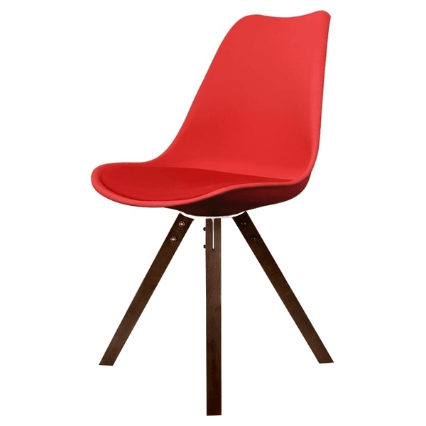Soho Red Plastic Dining Chair with Square Pyramid Dark Wood Legs